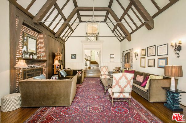 Fireplace, Interior, Living room, Pendant Lights, Wooden Beams, Wood Texture Flooring