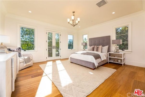 Bedroom, Chandelier, Interior, Recessed Lighting, Wood Texture Flooring