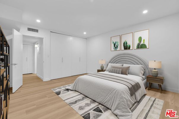 Bedroom, Interior, Recessed Lighting, Wood Texture Flooring