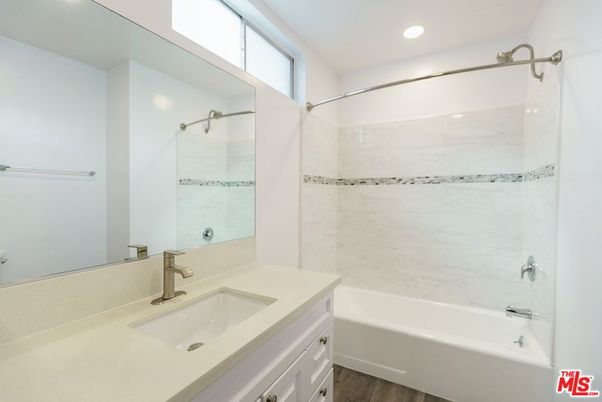 Bathroom, Interior, Marble Walls, Recessed Lighting, Wood Texture Flooring