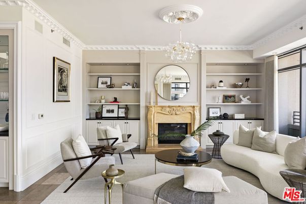 Chandelier, Fireplace, Interior, Living room