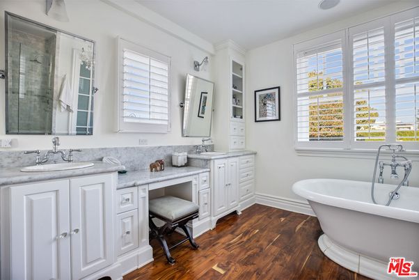Bathroom, Dual Sink Vanities, Free Standing Baths, Interior, Wood Texture Flooring