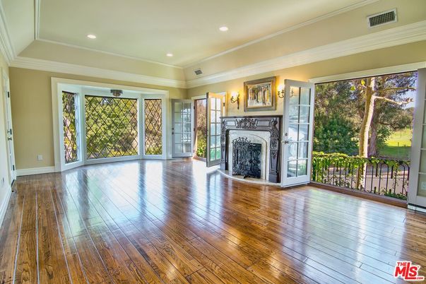Empty room, Fireplace, Interior, Recessed Lighting, Wood Texture Flooring