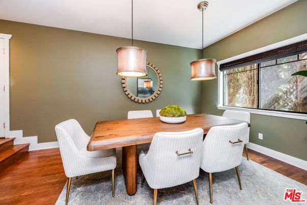 Dining room, Interior, Pendant Lights, Wood Texture Flooring