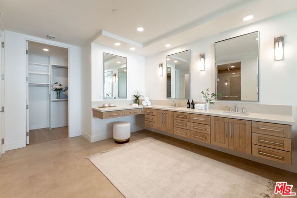 Bathroom, Dual Sink Vanities, Interior, Recessed Lighting, Walk-in Closets