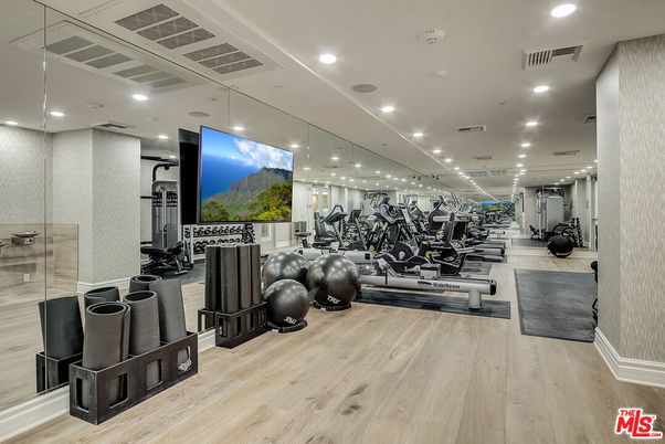 Fitness Equipment, Gym, Interior, Recessed Lighting, Wood Texture Flooring