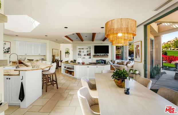 Chandelier, Dining room, Interior, Kitchen, Living room, Recessed Lighting, Wooden Beams