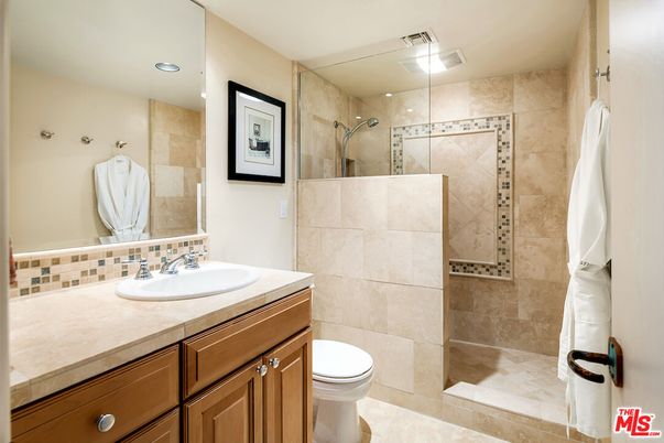Bathroom, Glass Shower, Interior, Recessed Lighting, Tile Countertops