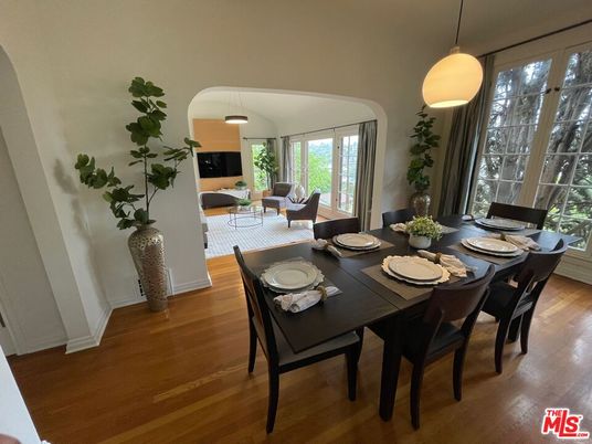Dining room, Interior, Living room, Pendant Lights, Wood Texture Flooring