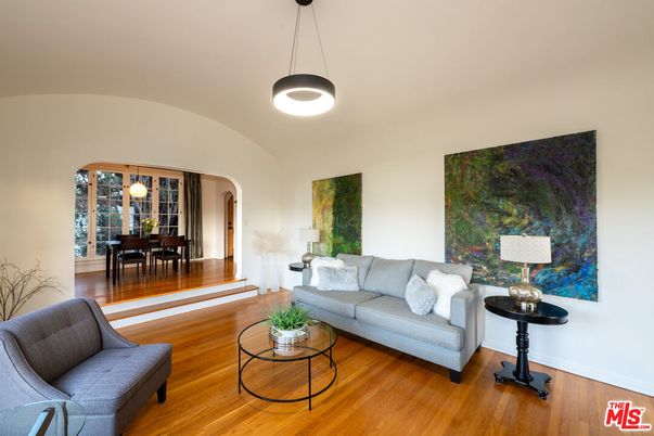 Dining room, Interior, Living room, Pendant Lights, Wood Texture Flooring