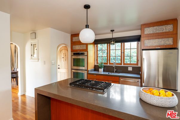 Interior, Kitchen, Pendant Lights, Stainless Steel Appliances, Wood Texture Flooring