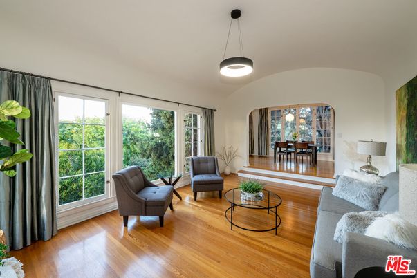 Dining room, Interior, Living room, Pendant Lights, Wood Texture Flooring