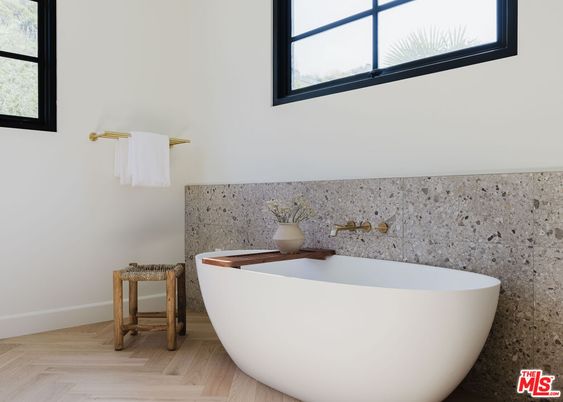 Bathroom, Free Standing Baths, Interior, Wood Texture Flooring