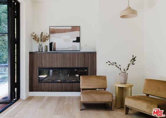 Fireplace, Interior, Pendant Lights, Wood Texture Flooring