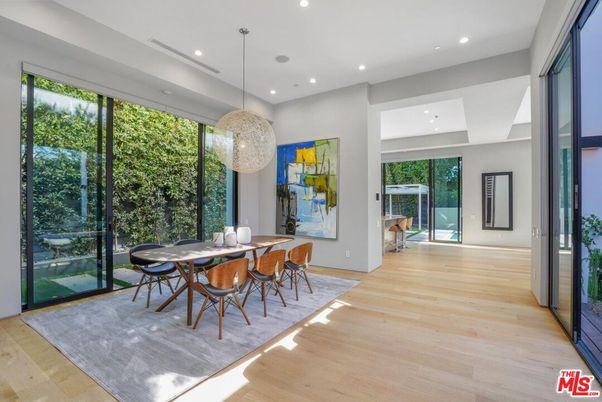 Dining room, Interior, Pendant Lights, Recessed Lighting, Wood Texture Flooring