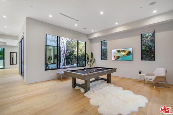 Billiard Table, Game Room, Interior, Recessed Lighting, Wood Texture Flooring