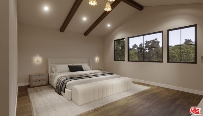 Bedroom, Interior, Recessed Lighting, Wooden Beams, Wood Texture Flooring