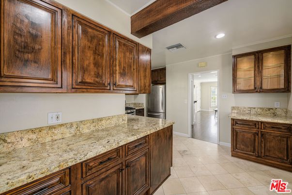 Interior, Kitchen, Recessed Lighting, Stainless Steel Appliances, Wooden Beams