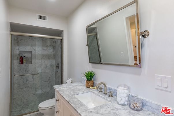 Bathroom, Glass Shower, Interior, Marble Walls, Recessed Lighting