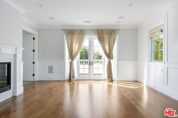Empty room, Fireplace, Interior, Recessed Lighting, Wood Texture Flooring