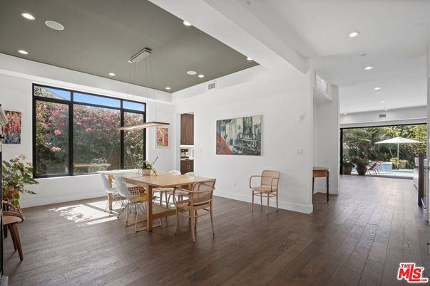 Dining room, Interior, Pendant Lights, Recessed Lighting, Wood Texture Flooring