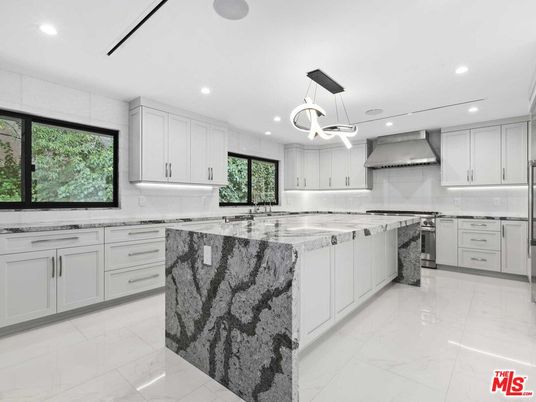 Interior, Kitchen, Marble, Pendant Lights, Recessed Lighting, Stainless Steel Appliances
