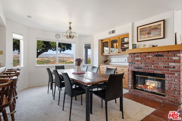 Dining room, Fireplace, Interior, Pendant Lights