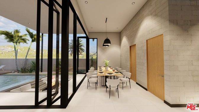 Dining room, Interior, Pendant Lights, Recessed Lighting, Stone Walls