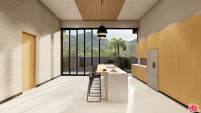 Interior, Kitchen, Pendant Lights, Recessed Lighting, Stone Walls