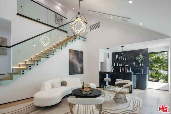 Interior, Marble Walls, Pendant Lights, Recessed Lighting, Wood Texture Flooring