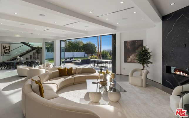 Dining room, Fireplace, Interior, Living room, Marble Walls, Recessed Lighting
