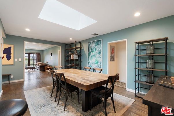 Dining room, Interior, Living room, Recessed Lighting, Wood Texture Flooring
