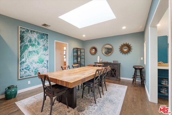 Dining room, Interior, Recessed Lighting, Wood Texture Flooring