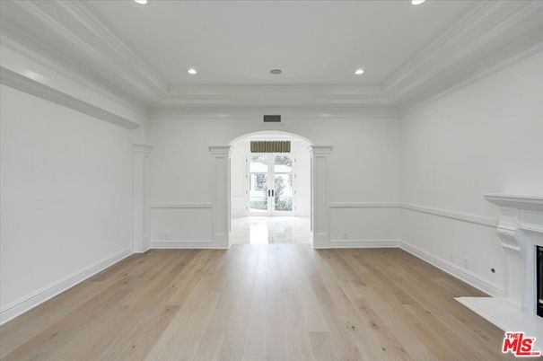 Empty room, Fireplace, Interior, Recessed Lighting, Wood Texture Flooring
