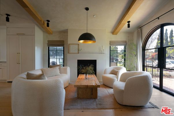 Fireplace, Interior, Living room, Pendant Lights, Wooden Beams, Wood Texture Flooring