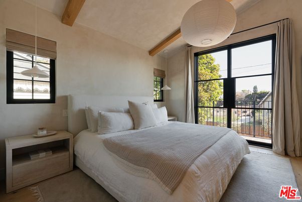 Bedroom, Interior, Pendant Lights, Wooden Beams, Wood Texture Flooring