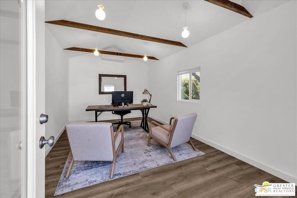 Home Office, Interior, Pendant Lights, Wooden Beams, Wood Texture Flooring