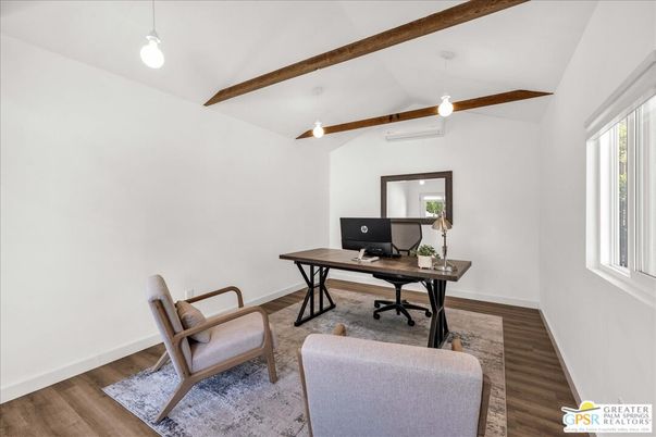 Home Office, Interior, Pendant Lights, Wooden Beams, Wood Texture Flooring