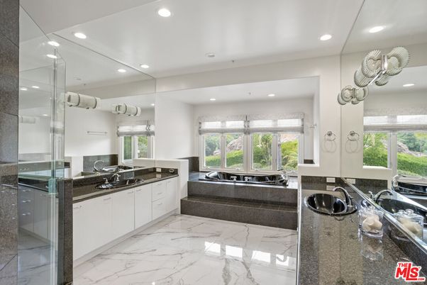 Bathroom, Dual Sink Vanities, Interior, Marble, Recessed Lighting
