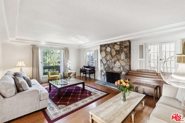 Fireplace, Interior, Living room, Piano, Stone Walls, Wood Texture Flooring