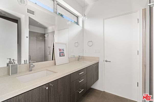 Bathroom, Dual Sink Vanities, Glass Shower, Interior, Pendant Lights