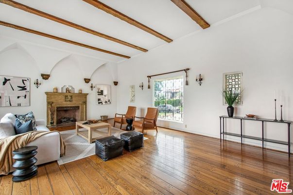 Fireplace, Interior, Living room, Wooden Beams, Wood Texture Flooring