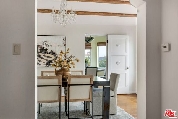 Chandelier, Dining room, Interior, Wooden Beams, Wood Texture Flooring
