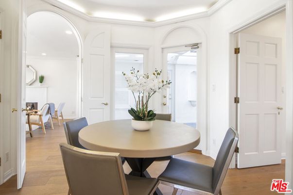 Dining room, Interior, Recessed Lighting, Wood Texture Flooring
