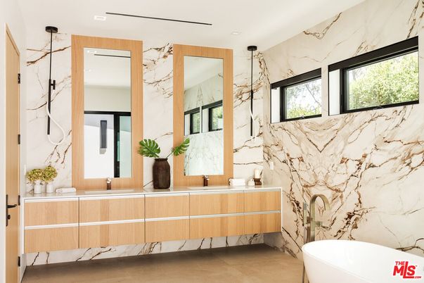 Bathroom, Dual Sink Vanities, Free Standing Baths, Interior, Marble Walls