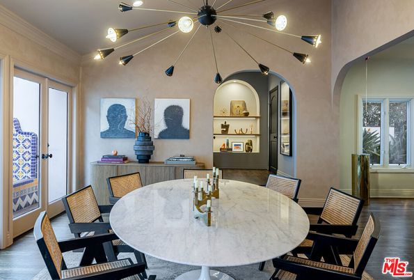 Dining room, Interior, Pendant Lights, Wood Texture Flooring