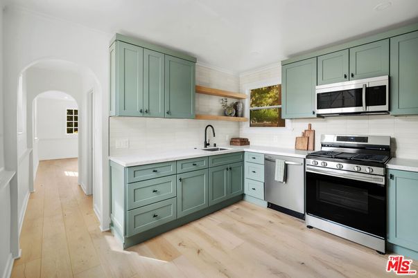 Interior, Kitchen, Stainless Steel Appliances, Wood Texture Flooring