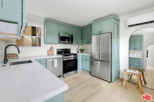 Interior, Kitchen, Stainless Steel Appliances, Wood Texture Flooring