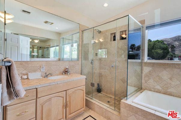 Bathroom, Glass Shower, Interior, Recessed Lighting, Tile Countertops
