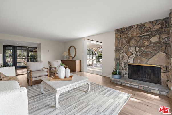 Fireplace, Interior, Living room, Stone Walls, Wood Texture Flooring